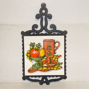 Vintage Mid Century Modern Rossini Kitsch Cast Iron and Ceramic Tile Trivet